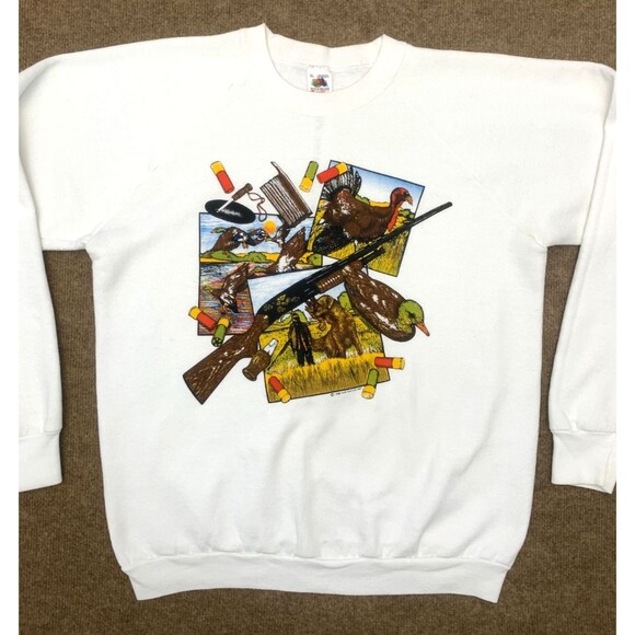 Vintage Duck Hunting Sweatshirt Mens XL Air Waves 1988 Print USA Made FOTL 80s - Picture 2 of 9